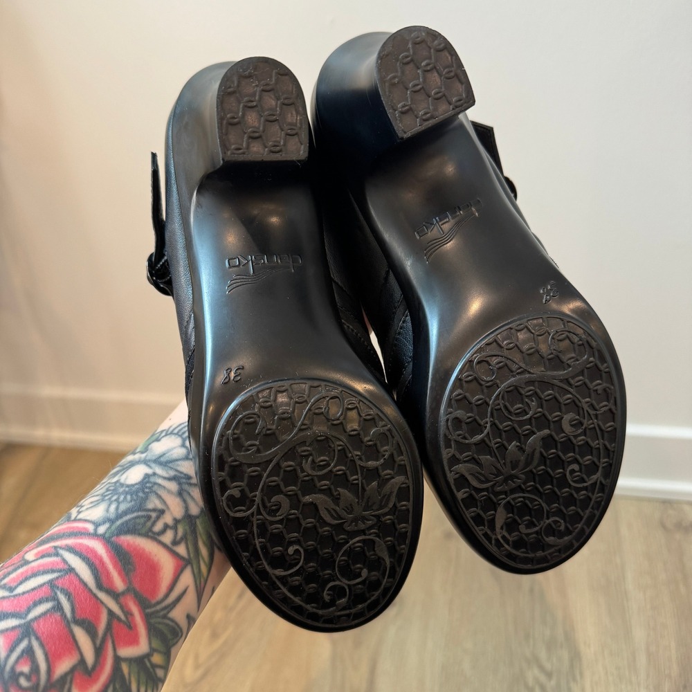 Dansko Becky Mary Jane Block Heels Black Napa Leather Womens EU 38 US 7-7.5 - Picture 8 of 11